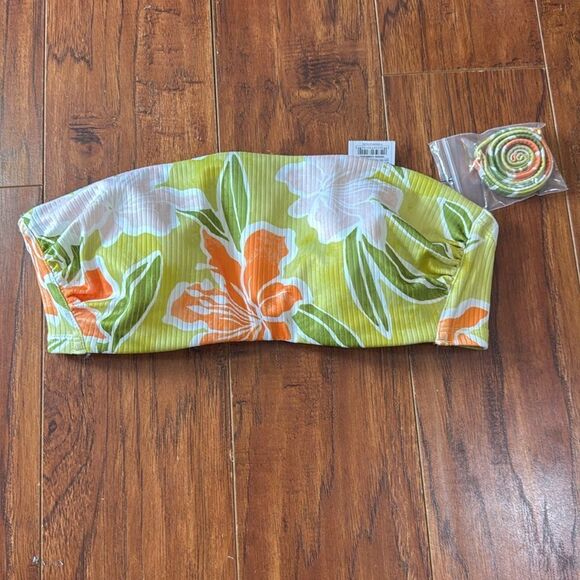 NWT Shade & Shore 34C Ribbed Hidden Underwire Floral Bandeau Bikini Swim Top - Picture 2 of 9